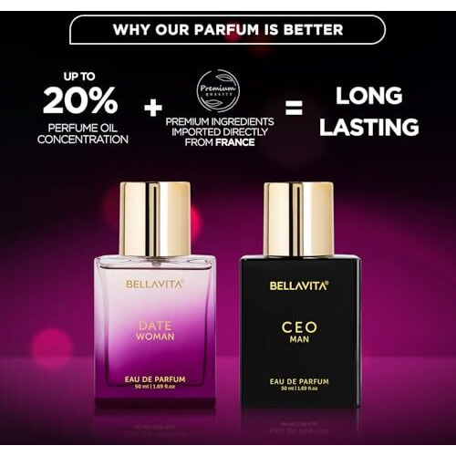 Bellavita Ceo Man & Date Woman Gift Set | Long Lasting Edp 2X50Ml Perfume For Men And Women | With Lemon, Lavender | Floral, Fruity, Woody Long Lasting Edp Fragrance Scent
