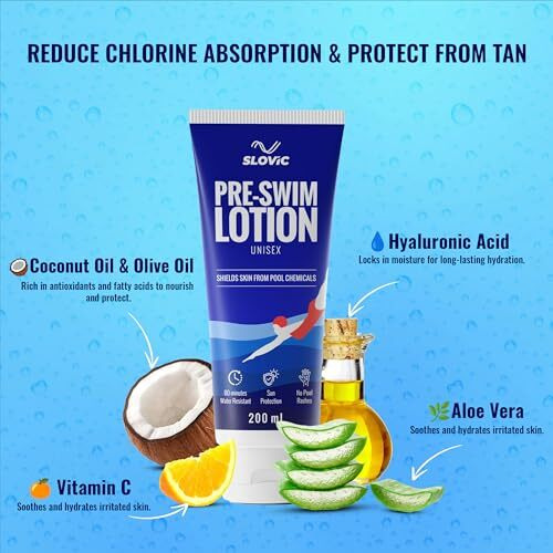 Slovic Pre Swim Lotion For Kids 200Ml - Apply Before Swimming | Body Lotion | Swimming Cream For Chlorine Protection | Swimmers Waterproof Pool Cream | Upto 80 Mins Of Water Resistance