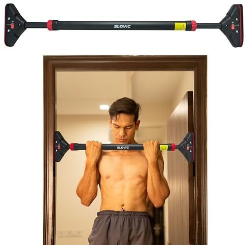 Slovic Door Pull Up Bar For Home Workout [200 Kg Load Capacity] | No Screw Stand With Anti-Skid Grip [Length 72-110 Cm] | Gym Equipment For Wall Mounted Height