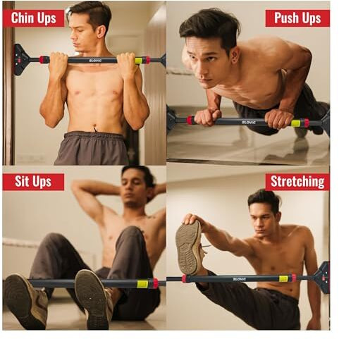 Slovic Door Pull Up Bar For Home Workout [200 Kg Load Capacity] | No Screw Stand With Anti-Skid Grip [Length 72-110 Cm] | Gym Equipment For Wall Mounted Height