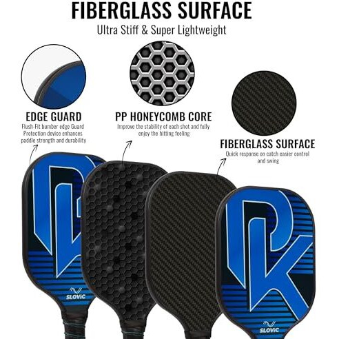 Slovic Pickleball Racket Set [2 Rackets + 4 Balls] | Pickle Ball Racket With Fiberglass Paddles & Non-Slip Grip |Lightweight & Durable Pickleball Paddles Set | Games For Kids & Adults | Gifts For Kids