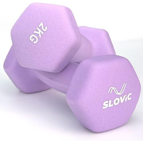 Slovic Dumbbell Set [2 Kg Each] | Neoprene Dumbbells Set For Home Gym | Gym Dumbbells Set For Home Workout | Gym Equipment For Home Workout | Anti-Skied Iron Dumbell | Dumbbells For Women [Purple]