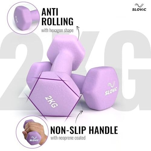 Slovic Dumbbell Set [2 Kg Each] | Neoprene Dumbbells Set For Home Gym | Gym Dumbbells Set For Home Workout | Gym Equipment For Home Workout | Anti-Skied Iron Dumbell | Dumbbells For Women [Purple]