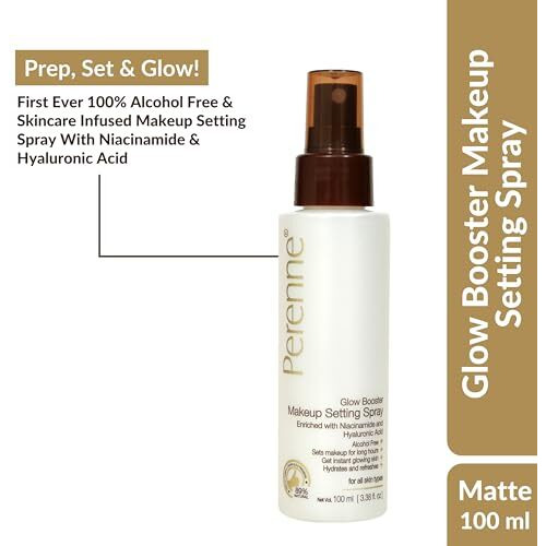 Perenne Glow Booster Makeup Setting Spray With Hyaluronic Acid, Aloe Vera And Niacinamide| Natural Dewy Finish| Hydrating| Long Lasting Makeup Fixer|Alcohol Free| Paraben Free (100 Ml)