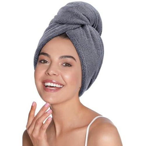 Mush Bamboo Hair Towel | Ultra Soft, Absorbent & Anti Microbial Hair Wrap | Quick Drying 500 Gsm Bamboo Towel For Hair (Charcoal Grey)