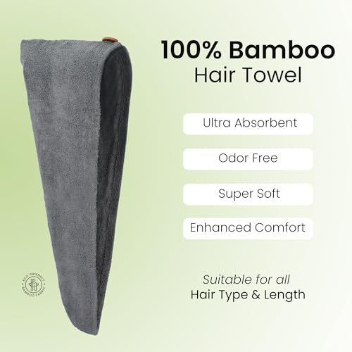 Mush Bamboo Hair Towel | Ultra Soft, Absorbent & Anti Microbial Hair Wrap | Quick Drying 500 Gsm Bamboo Towel For Hair (Charcoal Grey)