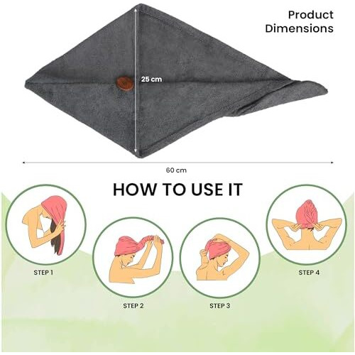 Mush Bamboo Hair Towel | Ultra Soft, Absorbent & Anti Microbial Hair Wrap | Quick Drying 500 Gsm Bamboo Towel For Hair (Charcoal Grey)