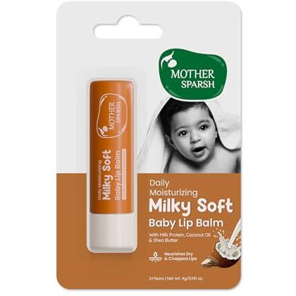 Mother Sparsh Milky Soft Baby Lip Balm For Nourishing Dry Chapped Lips | With Milk Protein, Coconut Oil & Shea Butter | Non-Sticky Lip Balm For Babies- 4Gm