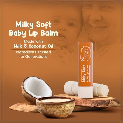 Mother Sparsh Milky Soft Baby Lip Balm For Nourishing Dry Chapped Lips | With Milk Protein, Coconut Oil & Shea Butter | Non-Sticky Lip Balm For Babies- 4Gm