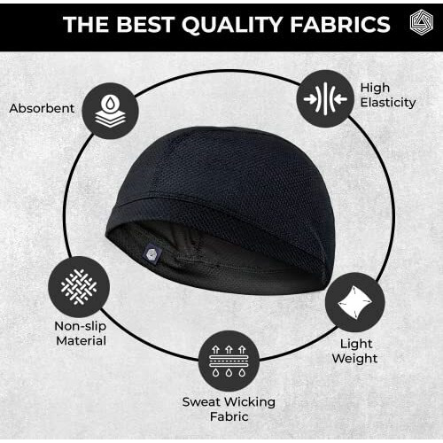 Boldfit Helmet Skull Caps Bike Polycotton Head Caps Hair Inner Helmet Cover Cap For Bikers Sweat Cooling Skull Cap For Cycling - Black Pack Of 1, For Men