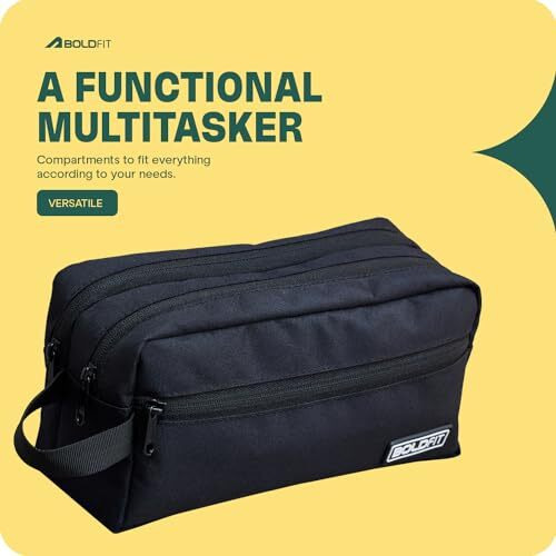 Boldfit Polyester Toiletry Bag For Men & Women Makeup Pouch, Travel Essentials Travel Organizer Travel Pouch For Men For Travel Kit For Toiletries, Wash Bag - Black, 18 Cm Width