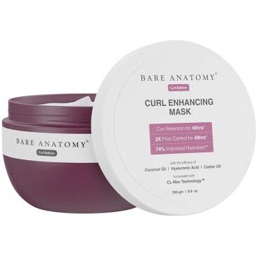 Bare Anatomy Curl Enhancing Hair Mask | Smoothens & Conditions Hair With Curl Retention & 2X Frizz Protection For 48 Hours | Coconut Oil, Hyaluronic Acid & Castor Oil | Sulphate & Paraben Free | 250G