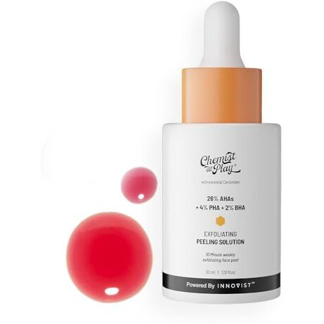 Chemist At Play 26% Aha 2% Bha 4% Pha Peeling Solution | Chemical Exfoliator For Face | Glycolic Acid (Aha), Salicylic Acid (Bha), Lactobinoic Acid (Pha) | Tan Off 10-Minute Peel | Derma Tested | 30Ml