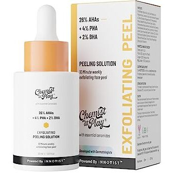 Chemist At Play 26% Aha 2% Bha 4% Pha Peeling Solution | Chemical Exfoliator For Face | Glycolic Acid (Aha), Salicylic Acid (Bha), Lactobinoic Acid (Pha) | Tan Off 10-Minute Peel | Derma Tested | 30Ml