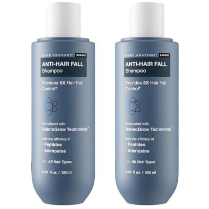 Bare Anatomy Hair Fall Control Shampoo | Provides 5X Hair Fall Control | Adenosine & Peptides | For Dry & Frizzy Hair | Sulphate & Paraben Free | Dht Blocker | Women & Men | 250Ml (Pack Of 2)