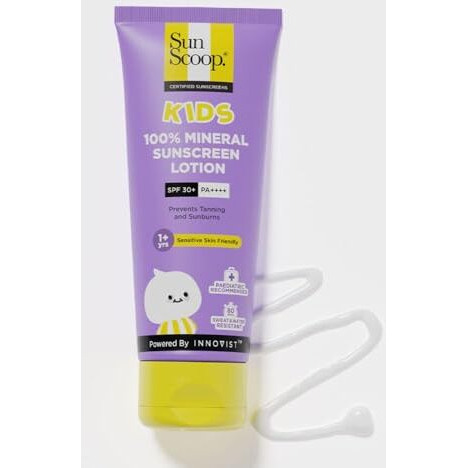 Sunscoop Kids 100% Mineral Sunscreen Lotion Spf 30+ Pa++++ | Paediatrician Recommended | Prevents Tanning & Sunburn | Sweat & Water Resistant | Safe For Sensitive Skin | For 1+ Years | 75 Gm