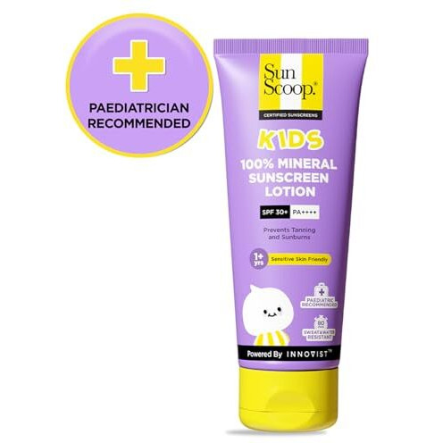 Sunscoop Kids 100% Mineral Sunscreen Lotion Spf 30+ Pa++++ | Paediatrician Recommended | Prevents Tanning & Sunburn | Sweat & Water Resistant | Safe For Sensitive Skin | For 1+ Years | 75 Gm