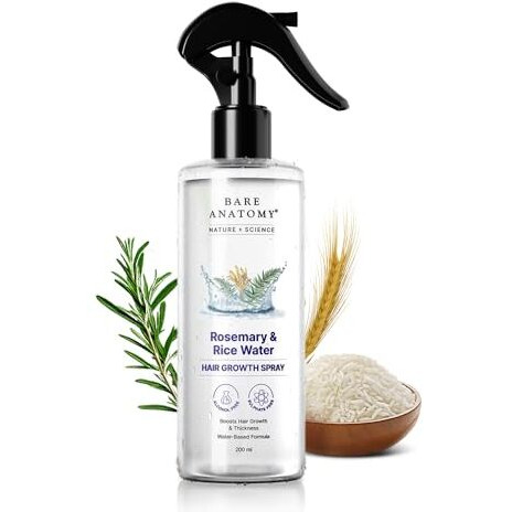 Bare Anatomy Nature X Science Rosemary Water Spray For Hair Growth & Hair Thickness With Rice Water |100% Natural Extract | Soft & Smooth Hair | Controls Hairfall & Adds Shine | Non-Greasy & Fast Absorbing | 200 Ml