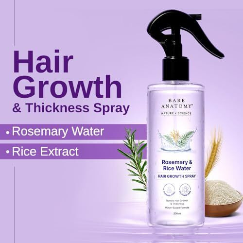 Bare Anatomy Nature X Science Rosemary Water Spray For Hair Growth & Hair Thickness With Rice Water |100% Natural Extract | Soft & Smooth Hair | Controls Hairfall & Adds Shine | Non-Greasy & Fast Absorbing | 200 Ml