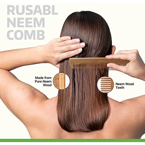 Rusabl Kacchi Neem Wooden Comb For Men & Women (Fine Tooth) Pure Wood, Ideal For Hair Growth, Detangling, Frizz Control & Shine, Suited For All Hair Types