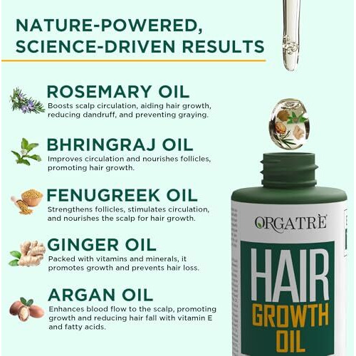 Orgatre Hair Growth Oil - 100Ml | Anti Hairfall & Hair Regrowth | 28 Natural Ingredients With Bhringraj & Brahmi | Paraben, Sulfate & Mineral Oil Free | Stronger, Thicker Hair For Men & Women
