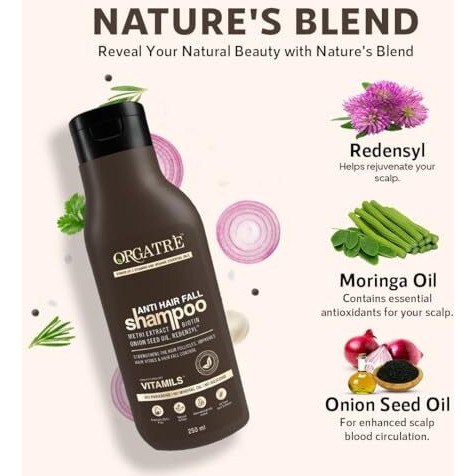 Orgatre Anti Hair Fall Shampoo For Men & Women For Hair Fall Dry & Frizzy Hairs| Sulphate Free Paraben Free Chemical Free Powered With Redensyl - 250 Ml