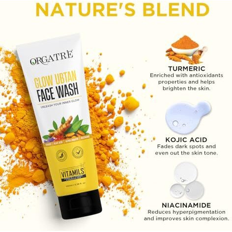 Orgatre Glow Ubtan Face Wash With Turmeric, Kojic Acid & Niacinamide For Brightening, Tan Removal & Even Skin Tone - 100Ml | Dermatologically Tested | Suitable For Men & Women