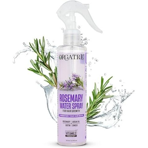 Orgatre Rosemary Water Spray For Hair Growth & Controls Hairfall With Biotin | Pure Natural Green Extraction Technologies | Controls Dandruff & Itchiness | Enhances Hair Texture & Shine | Non-Greasy & Fast Absorbing | 200 Ml