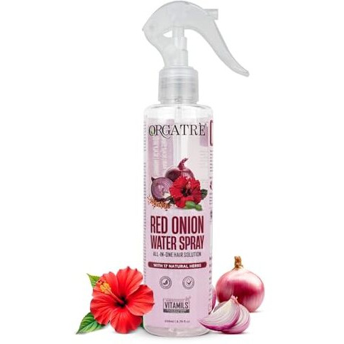 Orgatre Red Onion Water Spray For Hair Growth | 100% Natural Red Onion Extract With 17 Herbs | Hair Growth & Volume Booster | No Sticky Residue | 200Ml
