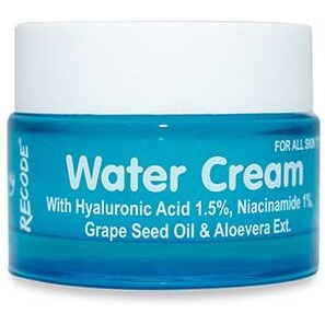Recode Water Cream 50G | Hyaluronic Acid 1.5% & Niacinamide 1% | Goodness Exacts Of Aloe Vera & Grape Seed Oil | Mineral Oil & Paraben Free