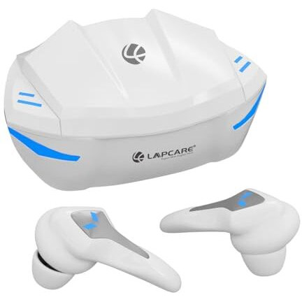 Lapcare Champ Series Pro In Ear Buds, Up To 50Ms Low Latency & Built-In Mic, 60H Playtime, Ipx5 Sweat & Water Resistant, Touch Controls & Voice Control, Super Fast Charging (White)