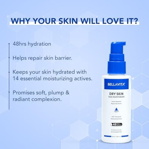 Bellavita Face Moisturizer Dry To Normal Skin | Power Of 14 Moisturizing Actives | 48Hrs Hydration | Intense Moisturization | Repairs & Soothes | Ph Balanced | Moisturizer Cream For Men & Women | 50Ml