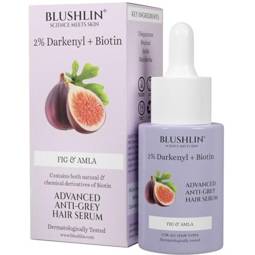 Blushlin Anti Grey Hair Serum With 2% Darkenyl | Anti-Greying Actives With Biotin, Bhringraj, Henna & Amino Acid Complex | Strengthens Roots & Adds Shine | Toxin Free | All Hair Types- 30Ml