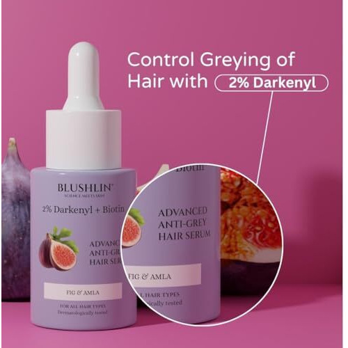 Blushlin Anti Grey Hair Serum With 2% Darkenyl | Anti-Greying Actives With Biotin, Bhringraj, Henna & Amino Acid Complex | Strengthens Roots & Adds Shine | Toxin Free | All Hair Types- 30Ml
