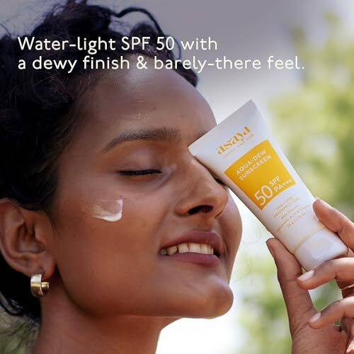 Asaya Aqua Dew Sunscreen Spf 50 Pa+++ | Uva/B Light Protection | Blue Light Protect | Dewy | With Rice Extract | No White Cast | Prevents Tanning | Ultra Light Water Sunscreen | Water & Sweat Resistant | Fragrance-Free | For Even Toned & Glowing Skin | For Men & Women | Oily, Dry & Sensitive Skin | 50 Ml