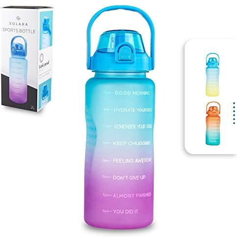Solara Sipper Water Bottle For Adults 2 Litre With Motivational Time Marker, Leakproof Durable Bpa Free Non-Toxic Tritan Water Bottle For Gym, Home, Travel, Sports, Gifts And Office, Blue Fuschia