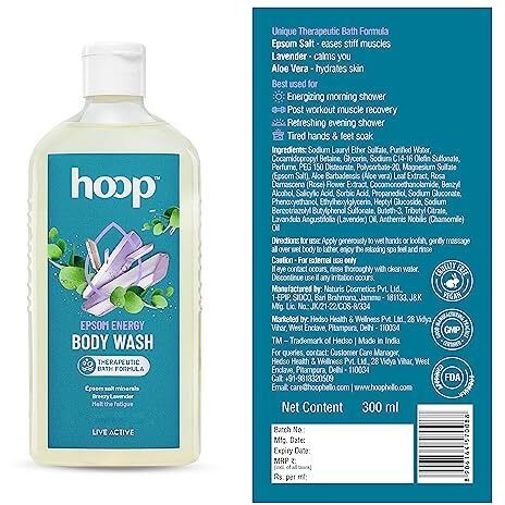 Hoop Epsom Body Wash | Epsom Salt Infused Body Wash For Shower, Hand & Foot Soak, Workout Recovery, Bath Salt, Relaxation, Skin, Feet, Lavender | 300 Ml