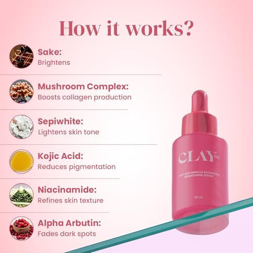 Clayco. Sake And Miracle Mushroom Brightening Serum With Niacinamide, Kojic Acid & Alpha Arbutin | Depigmentation, Dark Spots And Age Spots | Japanese Skincare Routine For Men & Women | Vegan & Sulphate Free (30 Ml)