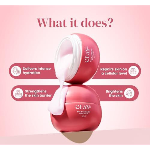 Clayco. Rice & Ceramide Moisturizer | Intense Hydration, Skin Barrier Repair & Brightening | Lightweight & Fast-Absorbing | With Exosomes, Rice Extracts, Ceramides & Vitamin B12 | 50Ml