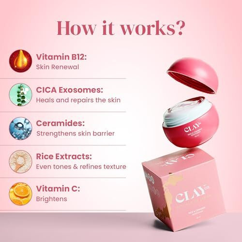 Clayco. Rice & Ceramide Moisturizer | Intense Hydration, Skin Barrier Repair & Brightening | Lightweight & Fast-Absorbing | With Exosomes, Rice Extracts, Ceramides & Vitamin B12 | 50Ml