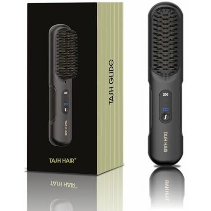 Tash Hair Glide - Cordless Hair Straightener Brush | Everyday Hair Styler For Men & Women With Negative Ion | Portable And Rechargeable With Multiple Temperature And Heat Settings | Natural Straight, Shiny And Frizz Free Hair | 60 Min Runtime- Noir