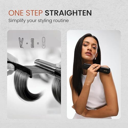 Tash Hair Glide - Cordless Hair Straightener Brush | Everyday Hair Styler For Men & Women With Negative Ion | Portable And Rechargeable With Multiple Temperature And Heat Settings | Natural Straight, Shiny And Frizz Free Hair | 60 Min Runtime- Noir