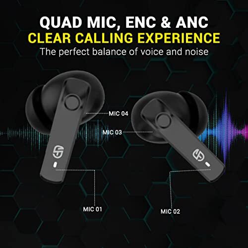 Snapup Snapods S500 Anc Earbuds With Upto 21H Of Playtime, Quad Mic With Enc & Anc Technology, 13Mm Sound Driver, Made In India Tws Bluetooth 5.3 Truly Wireless In Ear Earbuds - Black