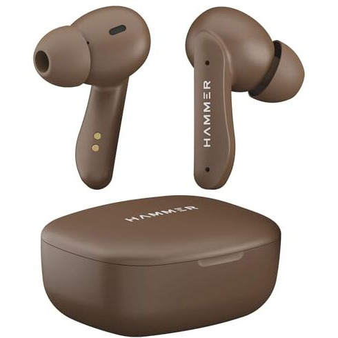 Hammer Solitude Bluetooth Earbuds With Upto 22H Playtime, Quad Mic With Enc, Fast Charging Type-C, Ipx4 Water Resistant, Bluetooth V5.3, Touch Controls And Voice Assistant (Mocha Brown)