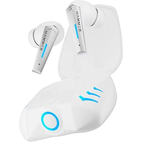 Hammer Arcade True Wirelss Gaming Earbuds With Rgb Lights, 50Ms Low Latency, Type-C Charging, Ipx5, Deep Bass, 20H Playtime, Bluetooth V5.3, Made In India (White)