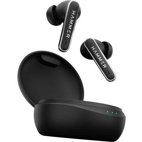 Hammer Airflow Lit True Wireless Earbuds With Upto 20H Playtime, Type-C Charging, Touch Controls, Voice Assistance, Ipx5, Made In India (Black)