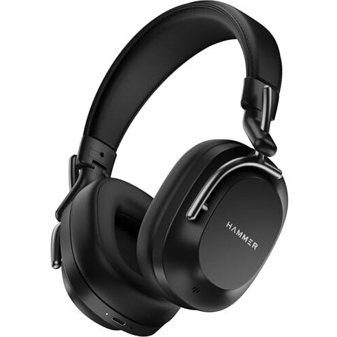 Hammer Bash Pro 33 Db Hybrid Anc Over Ear Wireless Headphones, 4 Mics For Clear Calling, Charge 10Mins  300Mins Playtime, 40Mm Driver, Transparency Mode, 37Hrs Playtime, Super Soft Cushion, 5.3 Black