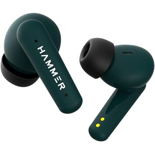 Hammer Airflow Plus Tws Earbuds With Bluetooth 5.1, Smart Touch Control, Type-C Charging, Ipx4 Rated Sweatproof, Stereo Sound, Upto 23 Hours Playback, Noise Isolation (Emerald Green)