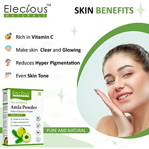 Elecious Naturals Amla Powder For Hair Growth (250 Grams) | Ideal For Hair & Skin | 100% Natural, No Preservatives, No Color Or Fragrance Added