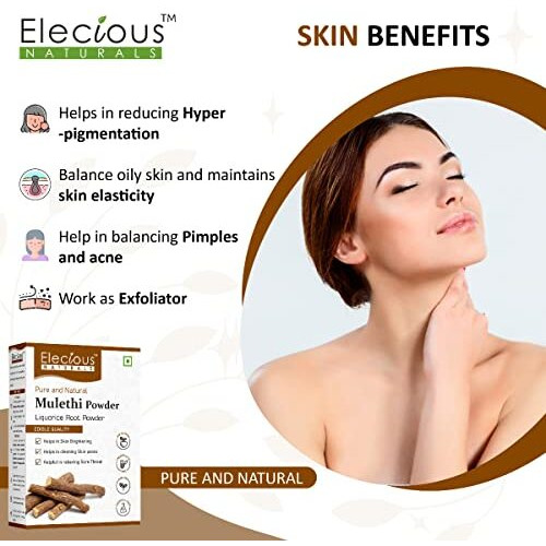 Elecious Mulethi Powder For Face, Hair, Eating (200 Grams) | Yashtimadhu, Liquorice (Licorice) Powder For Skin |Edible|Hair And Skin Care | Natural, Preservative-Free